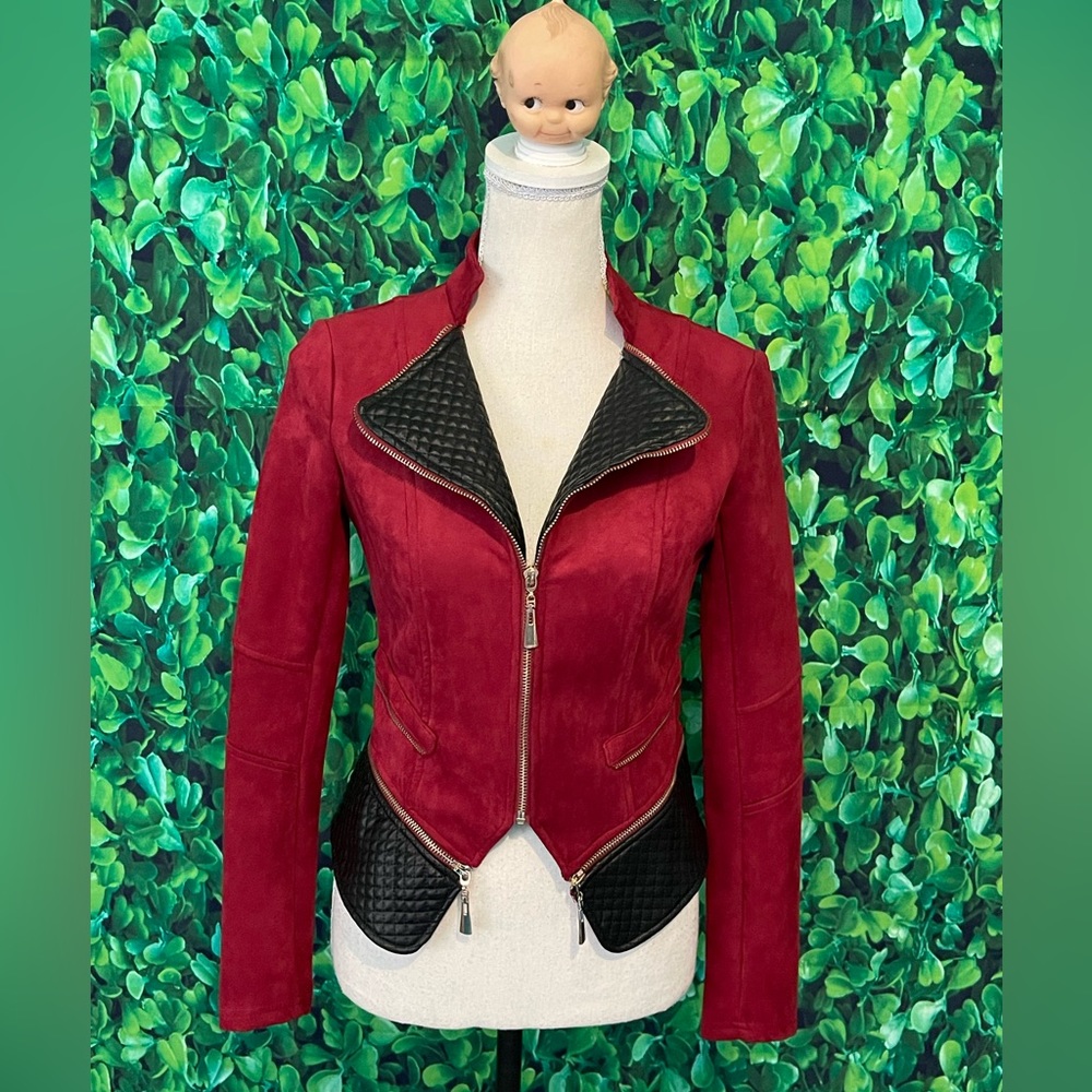 Black Pleather and Burgundy Windsor Jacket
